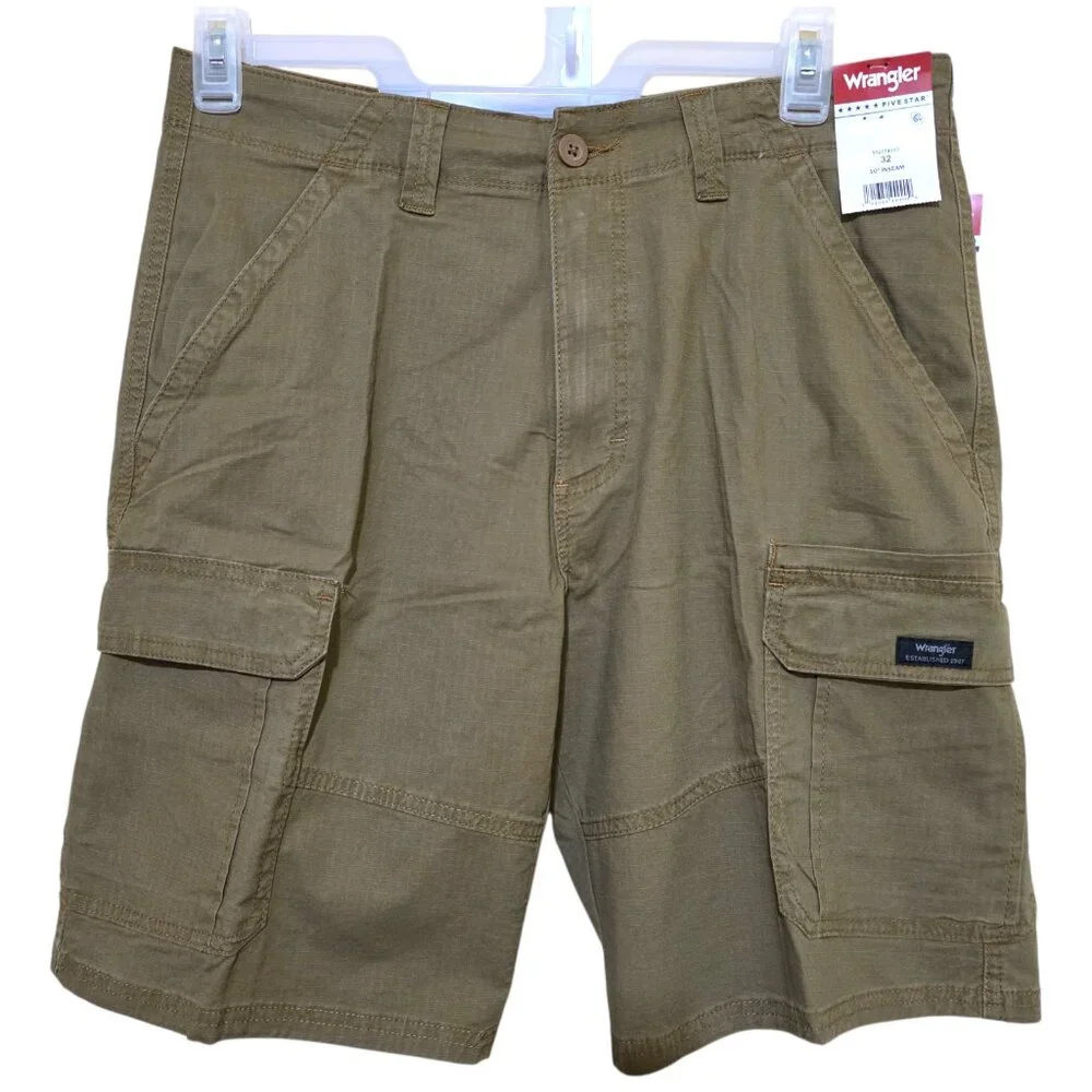 Wrangler Ripstop Cargo Stretch Shorts Tech Relaxed Fit Men's Sizes 32-48 Brown